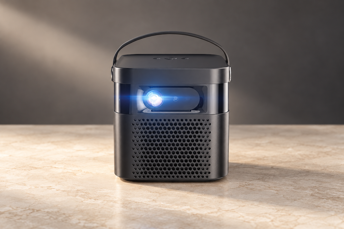 GREY Studio editorial | Powerology 4K Portable Projector Built-in 15600mAh Lithium Battery | PWPROJ70-BK