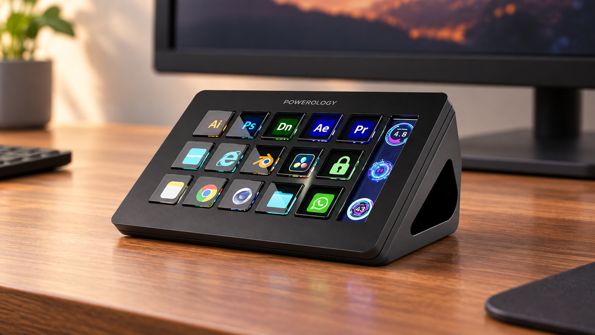 GREY Studio lifestyle | Powerology Stream Deck ( Interactive Buttons & Custom Software ) - Black | PWSTRDBK